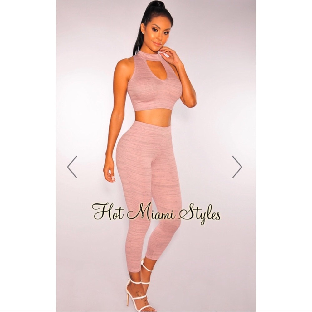 Blush Gray Marled Choker Two Piece Set